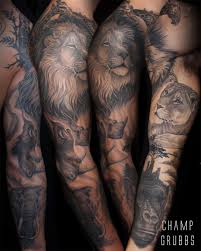 Best Black And Grey Tattoo Artists In San Diego African Animals Sleeve Tattoo Done In Black And Grey Lions Giraffe Cheetahs Rhinos A Gorilla And Animal Sleeve Tattoo Sleeve Tattoos African Sleeve Tattoo