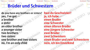 Bruder Und Schwestern Brothers And Sisters Do You Have Any Brothers Or Sisters Hast Du Geschwister Y German Language Learning Learn German German Language