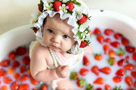 Count on using between 1/2 cup to 2 cups of milk. Strawberry Milk Bath For Baby Girl Milk Bath Photography Baby Milk Bath Milk Bath