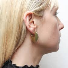 Marjorie Baer Post Earrings: Crescent Hoop, Large Brass