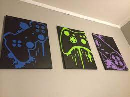 Three Piece Video Game Controller Paintings Setvideo Game Etsy Game Controller Art Video Game Decor Controller Art