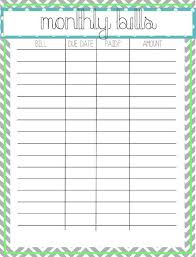 Printable Monthly Bill Log Organizing Monthly Bills Bill