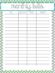 Printable Monthly Bill Log Organizing Monthly Bills Bill