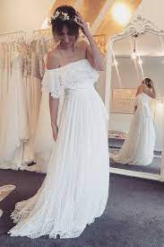 Chic Country Boho Wedding Dresses Simple Off The Shoulder Bridal Gowns Vintage Dream Wed Wedding Dresses Wedding Dress Alterations Long Beach Wedding Dresses