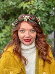 Christmas Hair Crown: Rose Hips, Eucalyptus, Baby's Breath Headpiece