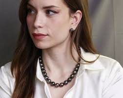 Tahitian black pearl necklace, Tahitian pearl necklace, Natural pearl and  18K white gold necklace, Tahitian pearl jewelry, Turkey pearl