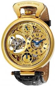 Stuhrling Original 127d 333531 Sovereign Goldtone Tourbillon Automatic Skeleton Watch For Men Luks Saatler Erkek Saat Saatler