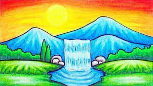 Mewarna gambar pemandangan alam air terjun. 25 Contoh Gambar Pemandangan Gunung Referensi Menggambar