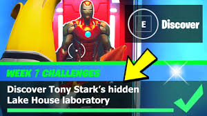 Iron man from marvel's avengers: Discover Tony Stark S Hidden Lake House Laboratory Location Fortnite Week 7 Challenges Youtube