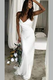 Choose architectural shapes and sleek structure when dressing for an a little white dress doesn't always require a short hemline. Cowl Neckline White Simple Wedding Gown With Thin Straps Loveangeldress