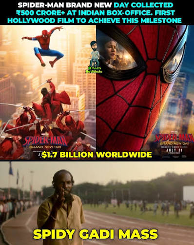 🔥🕷️ SPIDER-MAN: BRAND NEW DAY MAKES HISTORY! 🕷️🔥 ₹500 CRORE+ in India  🇮🇳 — the first Hollywood movie to achieve this massive milestone! 💥 🌎  Worldwide Gross: $1.7 BILLION+ 🚀 A BOX
