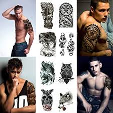Amazon Com Playmax 8 Sheets Of Stylish Waterproof Large Snake Koi Fish Skull Owl Wolf Mechanical Arm Devil Biker Gym Lover Body Arms Shoulders Chest Back Temporary Tattoo Stickers For Teens Guys