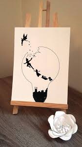 Poster Illustration Black And White Bulb Peter Pan And Tinker Bell Cool Art Drawings Art Drawings Sketches Simple Art Drawings Simple