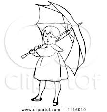 Black And White Umbrella Cartoon Clipart Retro Vintage Black And White Girl With An Umbrella 1 Royalty Free Vector Illustration By Free Vector Illustration Black And White Girl Illustration