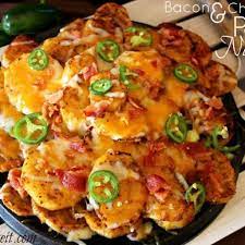 Cheesy Bacon Potato Nachos Recipe Recipe Potato Nachos Cheesy Bacon Potato Nacho Recipe