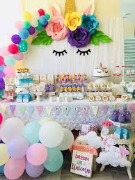 What A Dreamy Unicorn Birthday Party The Balloon Garland And Backdrop Are Stunning Unicorn Birthday Parties Rainbow Unicorn Party Unicorn Party
