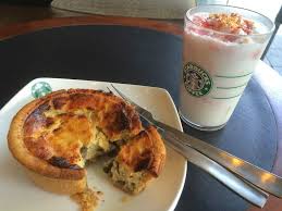 Starbucks Spinach Mushroom Quiche And Limited Edition Strawberry Cheesecake Frappucino On A Great Summer Afternoon Food Mushroom Quiche Frappucino