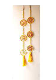 45 Set Of 2 Yellow Toran Door Hanging Diwali Decoration Door Valence Festival Decor Pompom Door Side Liners Indian Housew Toran Beaded Mirror Door Hanging