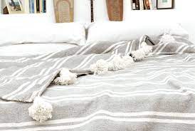 cotton blanket pom pom moroccan bedding throw rug 100 pure and natural hand woven on traditional berber wooden loo moroccan bed bed spreads pom pom blanket