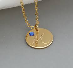 Initial Birthstone Necklace Custom Initial Necklace Letter Charm Engraved Disc Initial Birthstone Necklace Custom Initial Necklace Necklace For Girlfriend