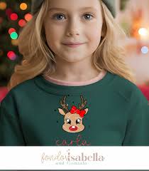 Sudadera verde personalizada navidad familia niño reno