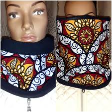 FAST SHIPPING Snood Neck Warmer Scarf Dark Blue Fleece and Wax African  Style Arabesque Rosette