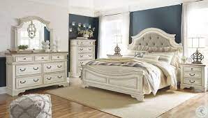 Realyn Chipped Two Tone Upholstered Panel Bedroom Set White Panel Bedroom Set Ashley Furniture Bedroom White Paneling