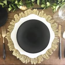 Black And Gold Charger Plates Glam Place Setting White Dining Table Decor Charger Plates Wedding Glam Table
