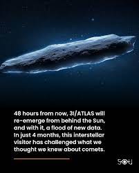 3I/ATLAS, the third known interstellar comet, is about to re-emerge from behind the Sun—bringing new data and new questions. In just four months, 3I/ ATLAS has rewritten the rules on what we expect