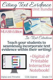Mla 8th Edition In Text Citation Unit Citing And Embedding Textual Evidence Citing Text Evidence Teaching Text Evidence