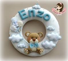 Guirlanda Urso Segurando Baloes Nuvens Azul Guirlanda De Feltro Guirlandas De Bebe Lembrancinhas De Feltro