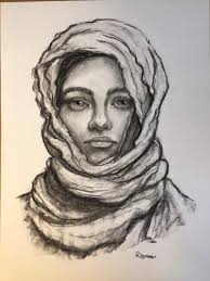 Portrait of Palestinian With a Bold Expression, Charcoal Drawing by Rhome,  9 X 12, Original Art, Not a Print