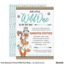 Cute Animals Totem Wild One Baby Shower Invitation Zazzle Com Animal Baby Shower Invitations Tribal Baby Shower Invitations Personalized Baby Shower Invitations