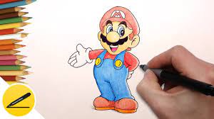 Draw a curved line connecting the suspenders, and a small circle for the button at the end of each suspender. How To Draw Super Mario Step By Step Nintendo Games Draw Super Mario Run Youtube