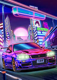 Nissan GTR R34 Neon Night' Poster by Navin Guyvit | Displate