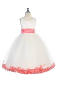 Satin Long Dress W Petals And Flower On The Back Flower Girl Dresses Coral Flower Girl Dresses Coral Bridesmaid Dresses
