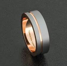 Mens Wedding Band 8mm White Brushed Tungsten Ring Thin Side Rose Gold Groove Jewelry Watches With Images Mens Wedding Rings Popular Mens Wedding Bands Wedding Rings