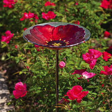 Find unusual handcrafted birdbaths in copper, glass, & ceramic to grace the garden and uniquely crafted pedestal baths fresh water attracts more birds. Glass Birdbath With Stake Ruby Pansy 11 3 X24 8 X11 3 Walmart Com Walmart Com