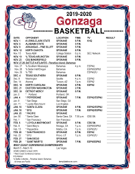 Watch | men's basketball videos; Printable 2019 2020 Gonzaga Bulldogs Basketball Schedule