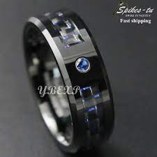 Black And Blue Carbon Fiber Tungsten Ring Blue Diamond Mens Jewelry Wedding Band Ban Mens Black Diamond Rings Black Tungsten Rings Mens Wedding Rings Titanium