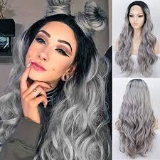 Black And Grey Lace Front Wig Amazon Com K Ryssma Ombre Grey Lace Front Wig With Black Roots Long Wavy Synthetic Wigs For Women Middle Part S In 2020 Lace Hair Synthetic Lace Wigs Lace Front Wigs