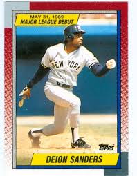 Cards from those years are worth less now than they were by the way, in baseball card terminology, very good is worth about 30% of the mint price. Deion Sanders Cards Deion Sanders Baseball Card 1989 Topps Debut 108 Yankees Football Baseball Cards Baseball Sports Cards