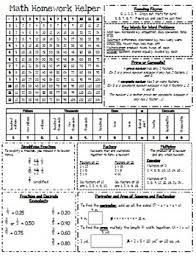 Homework Helper Math Reference Sheet For 4th Grade