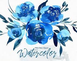 Watercolor Flowers Clipart Bright Blue Navy Roses Floral Clip Etsy Flower Drawing Watercolor Flowers Blue Roses