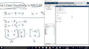 Solve Linear Equations With Matlab Youtube