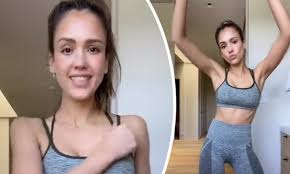 Jessica Alba Bares Her Toned Midriff In A Grey Sports Bra While Showing Off Dance Moves On Tiktok Daily Mail Online 💕 the tiktok challenge page features the best dance challenge videos and. jessica alba bares her toned midriff in