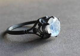 Engagement Ring Silver Engagement Ring Moonstone Ring Black Etsy Silver Engagement Rings Black Diamond Engagement Ring Set Black Rings