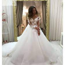 Add sparkles with sequins and beads in an instant. Long Sleeve Wedding Dresses Appliques White Ivory Bling Bridal Gowns Flower Lace Ebay