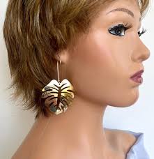 Exaggerated leaf earrings, Dangle drop earrings, Gold earrings, Large gold  earrings, Floral earrings, Statement earrings, Gift for her