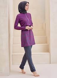 Mayovera Zip Down Bolero Design Burkini Damson Color Muslim Swimwear Modest Swimsuits Muslim Fashion Dress